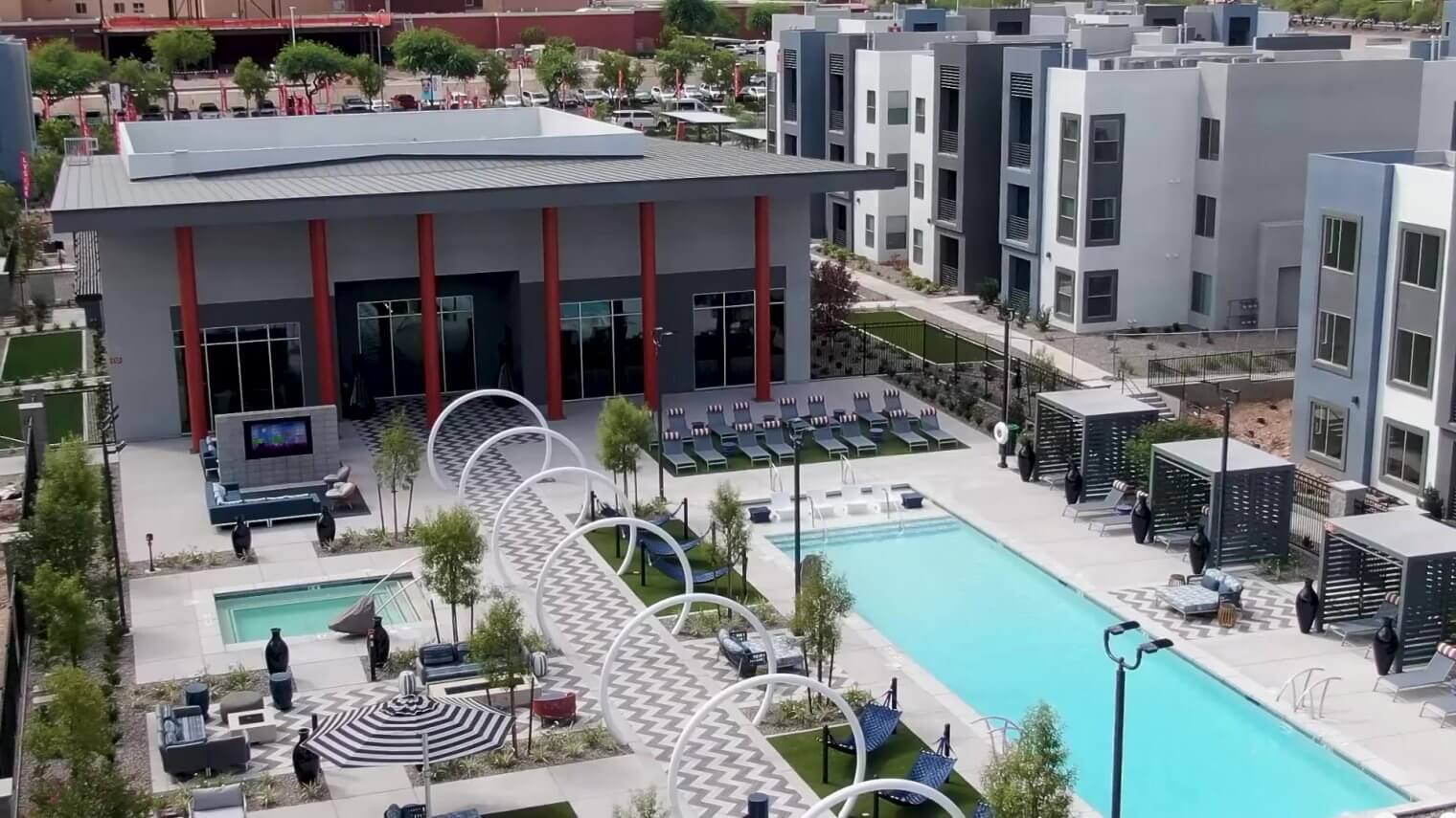 poster - elysian at post las vegas apartments aerial view of the pool